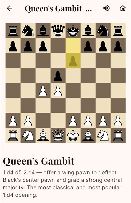 The same Queen's Gambit training screen in the light theme